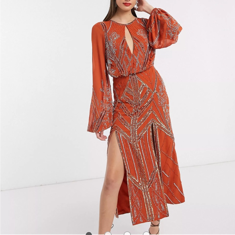 ASOS DESIGN Tall blouson linear embellished midi dress